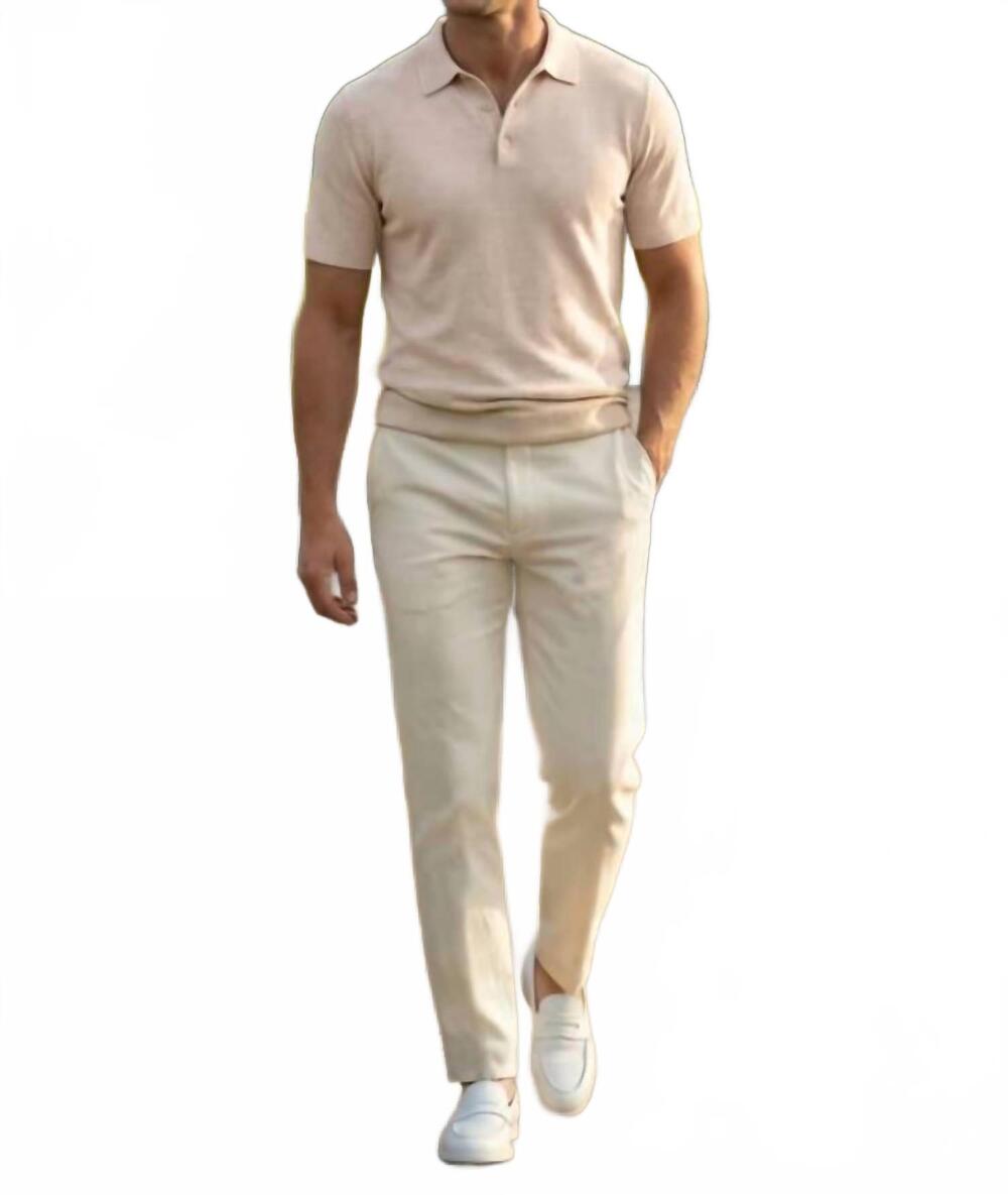 NEW SCOTT BARBER boucle solid polo shirt in flax